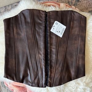 NWT Zara Faux Leather Corset Top in Deep Brown
